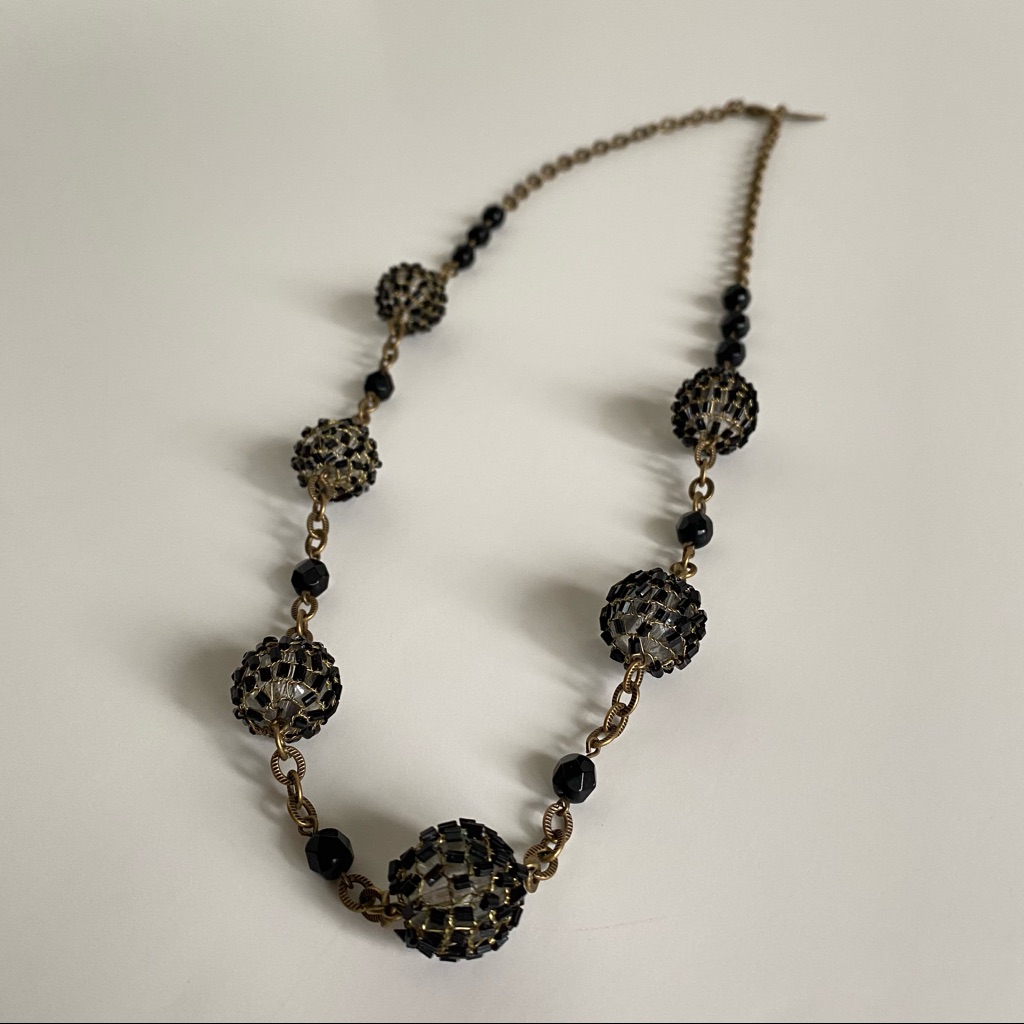 New Without Tag Coldwater Creek Bronze Gold Chain Black Beaded Long Necklace